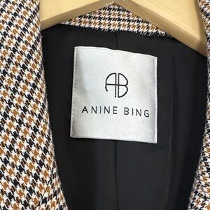 ANINE BING Blazer Oversized Houndstooth Brown Ivory Luxury Old Money Jacket XS S